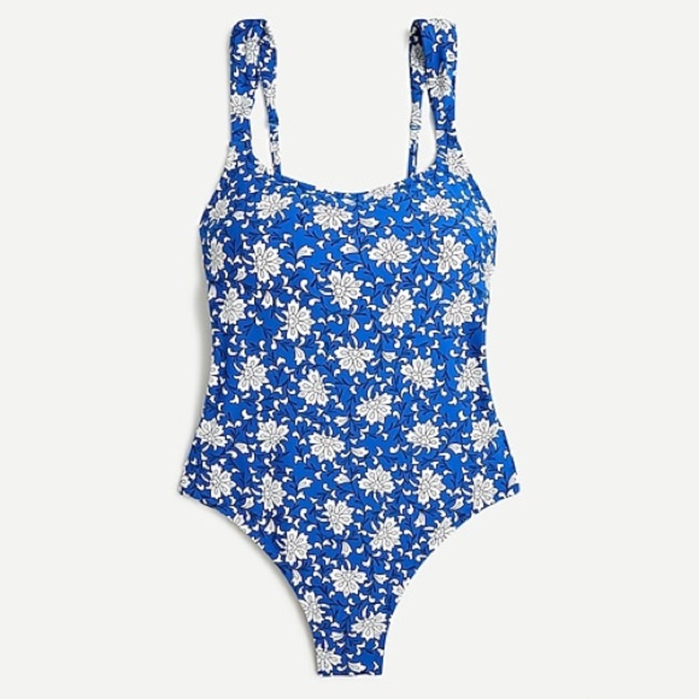NWT J. Crew Wide-strap one-piece in block print